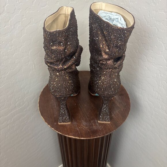 Preloved - Betsey Johnson - Satin Embellished Ankle Boots - Picture 2 of 6